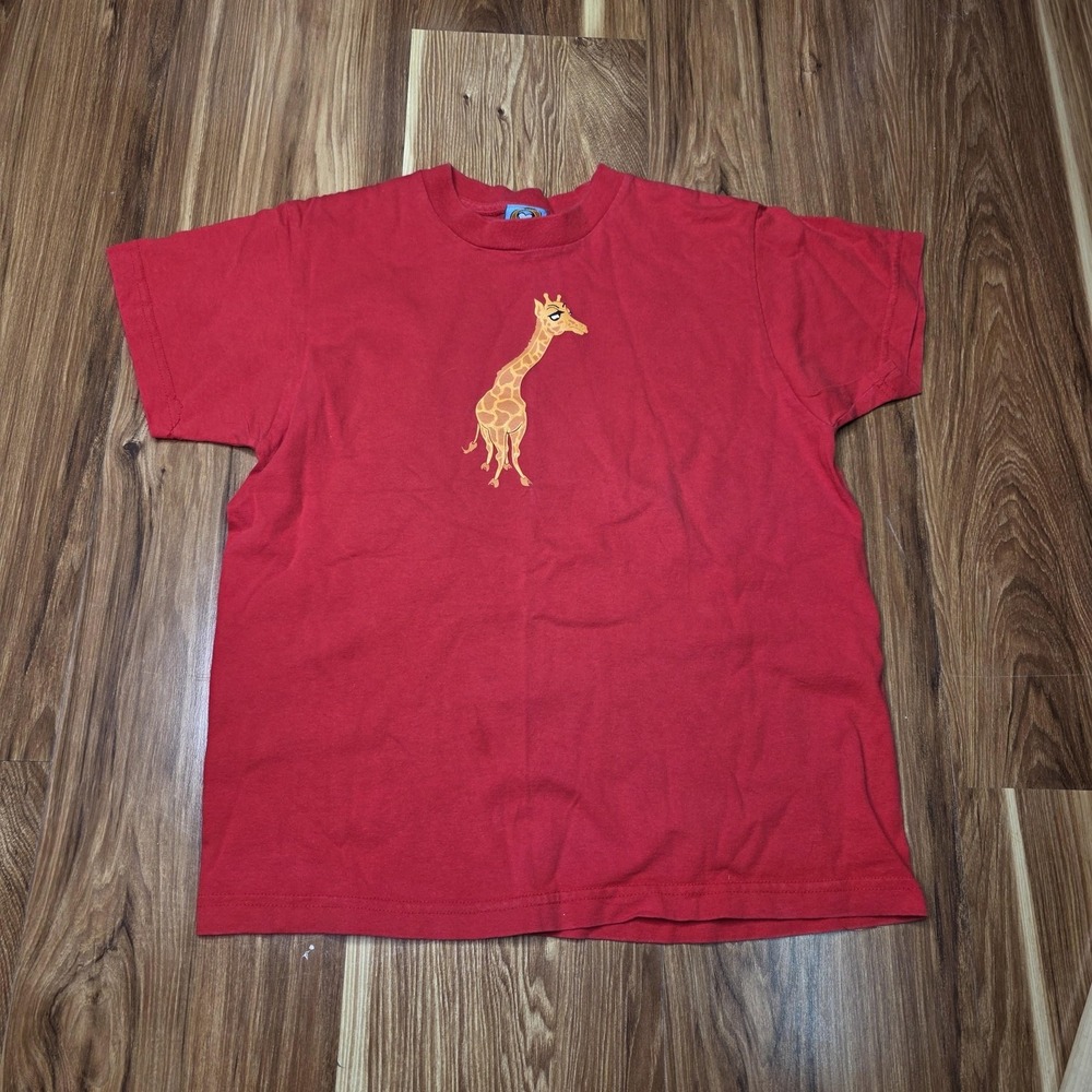 Vtg‎ Breakdown Shirt Kids L Red Giraffe Graphic Made USA 100% Cotton Cartoon